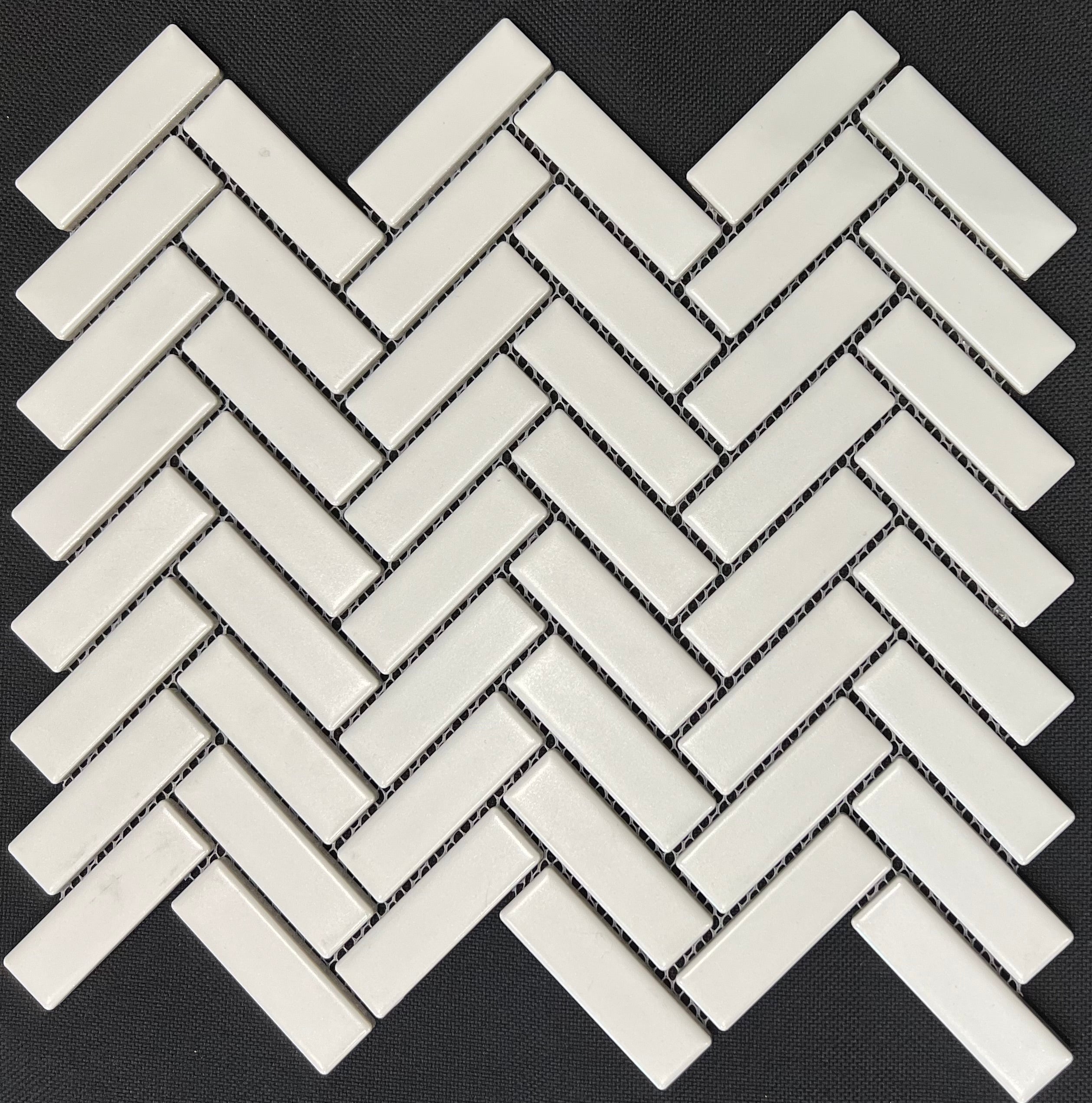 WHITE MATT HERRINGBONE MOSAIC