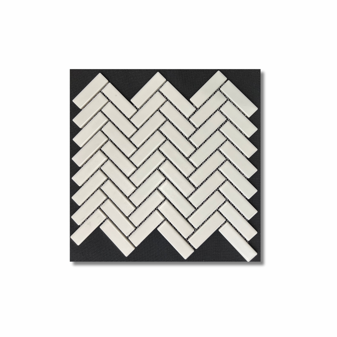 WHITE MATT HERRINGBONE MOSAIC