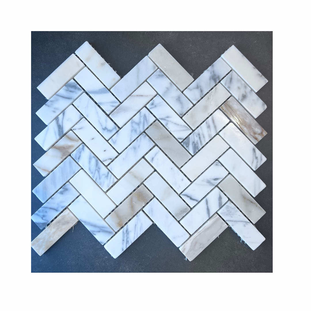 herringbone grey & gold mosaic