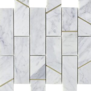 Barres Carrara, Barres Nero Marquina, Cubic Carrara, Formes Nero Marquina, Herringbone Carrara, Herringbone Nero Marquina Pyramid Carrara Porcelain Floor Tile