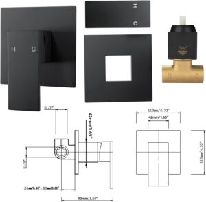Square Shower Wall Mixer Matt Black view 2