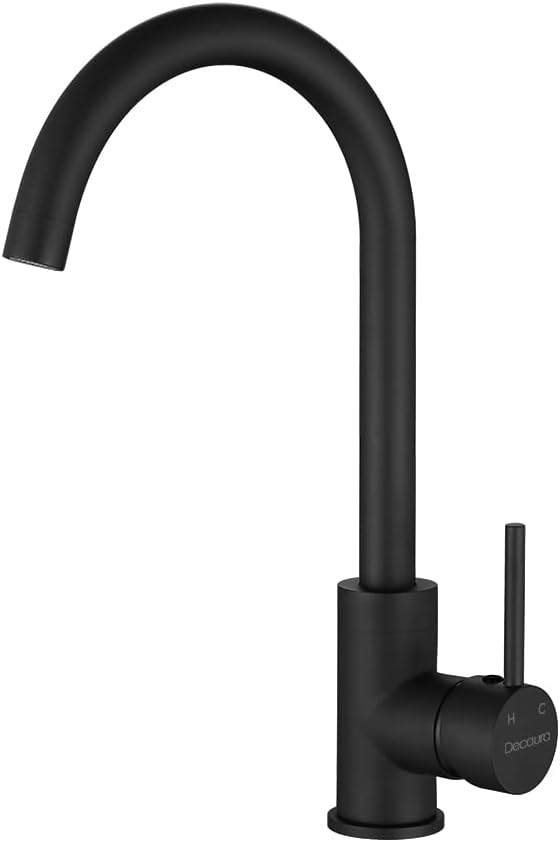 Round Gooseneck Kitchen Mixer Matt Black